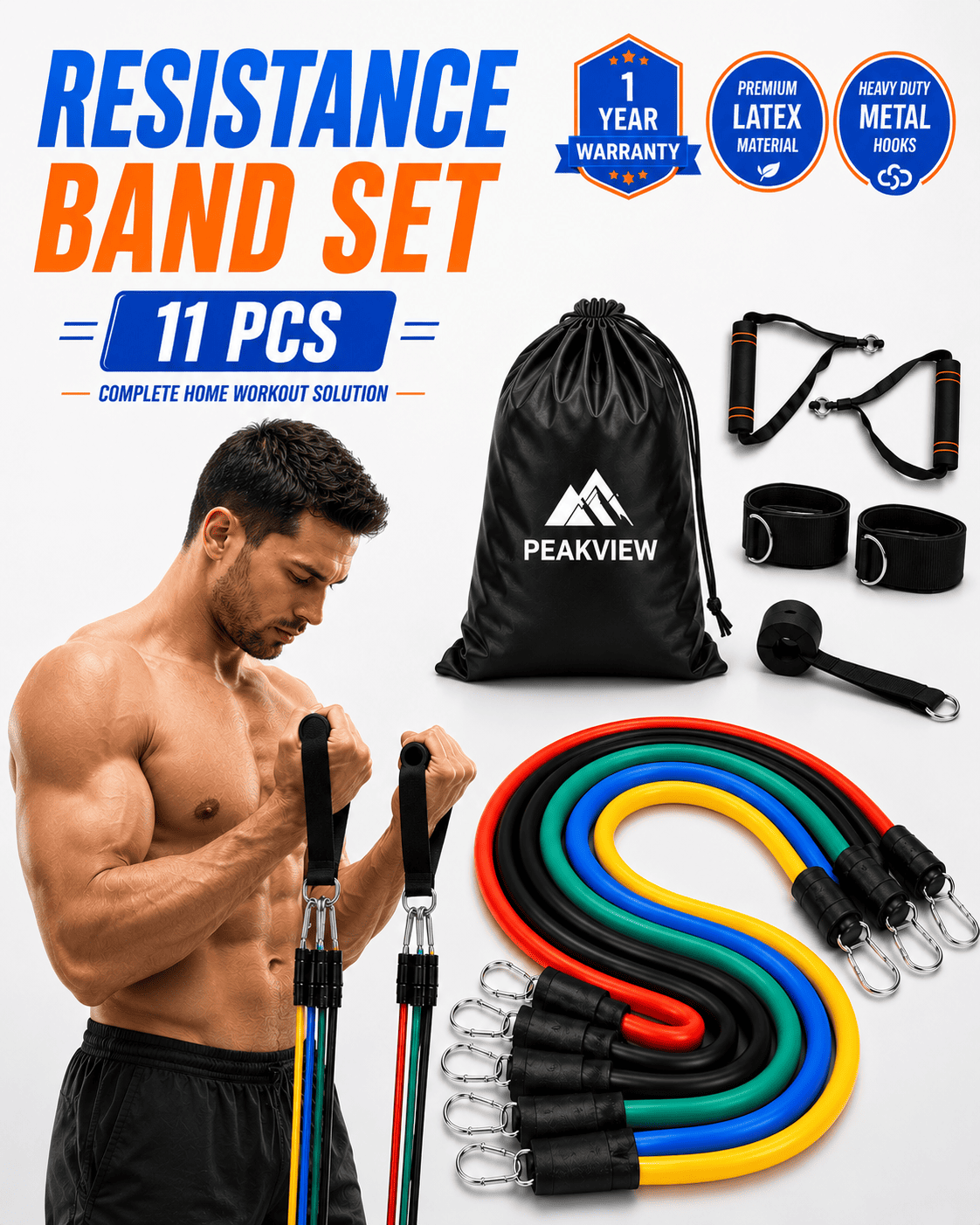 Home Gym (11 Pcs) Resistance Bands Set