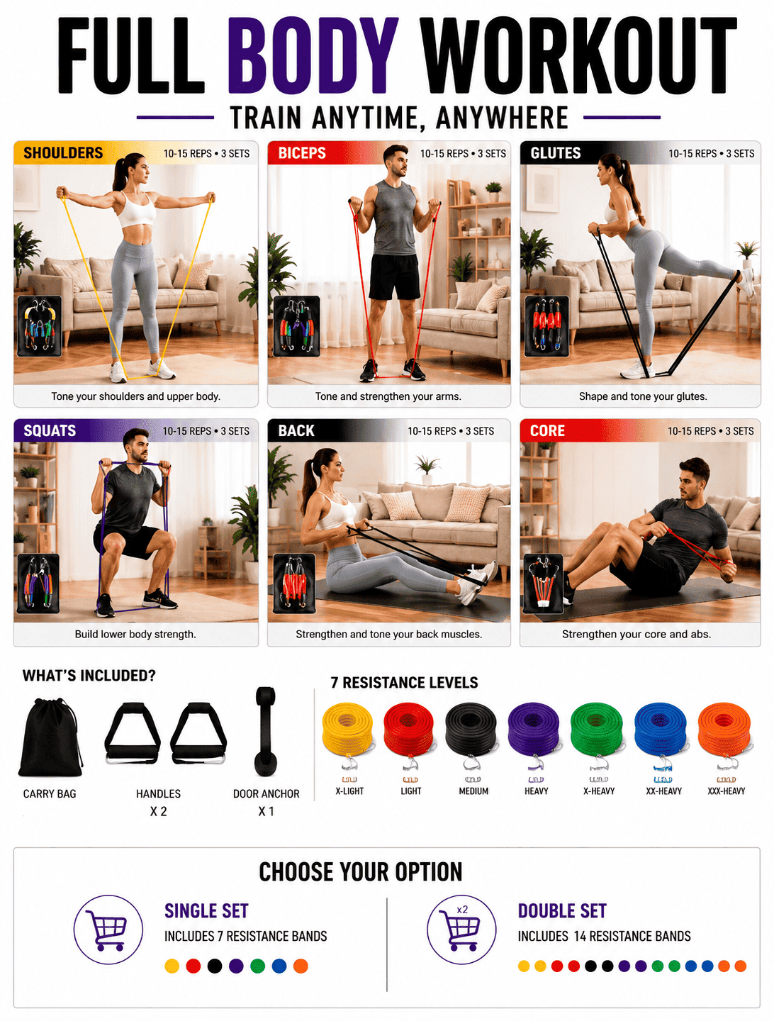 Home Gym (11 Pcs) Resistance Bands Set