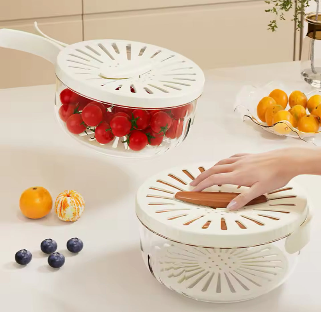 Foldable Fruit Drain Basket With Lid/Vegetable Washing Bowl